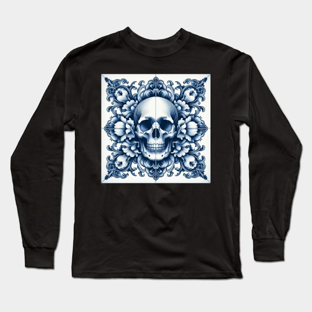 Delft Tile With Skull No.1 Long Sleeve T-Shirt by artnook